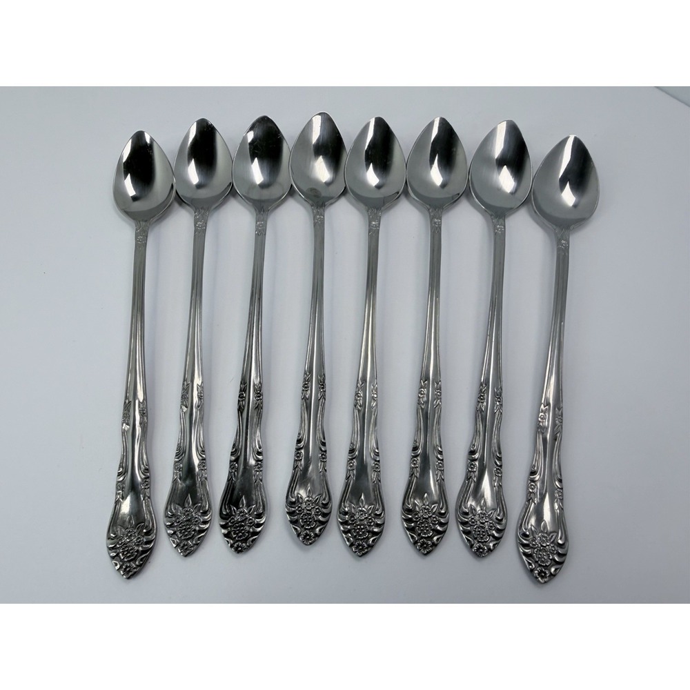 Rogers Dream Rose Iced Tea Spoons Set 8 Sliverware Stainless Flatware Korea #2